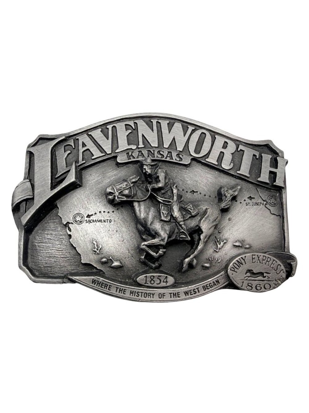 Vintage Belt Buckle Leavenworth Kansas Pony Express 1988 Commemorative Western
